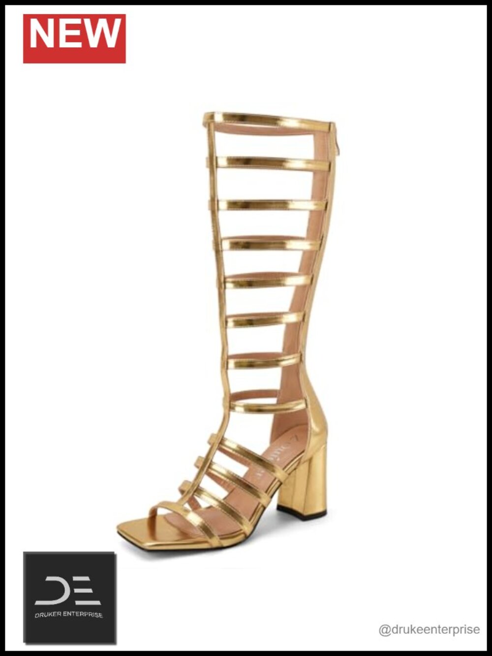 Knee High Gladiator Sandals Chunky Block Heels Roman Strappy Zipper